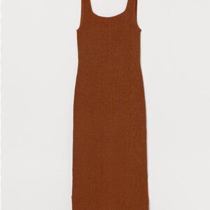H&M woven stretch knitted dress in brown SZ S NWOT